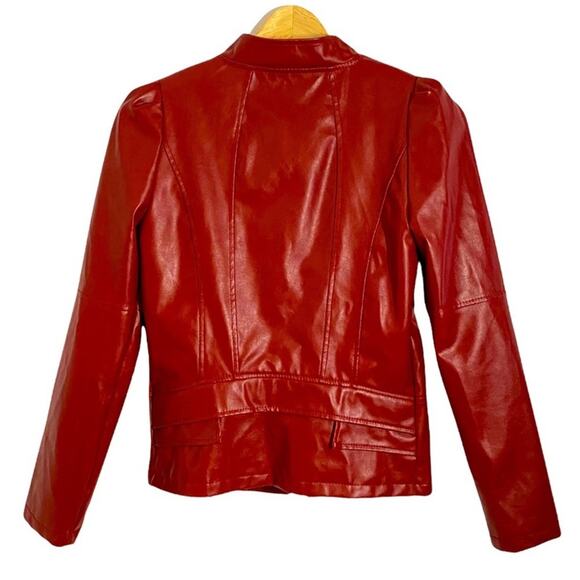 Bright Pearl Red Faux Leather Moto Jacket, Size Small 4/6* Please See Below - Picture 4 of 14